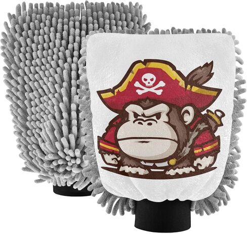 AIXIWAWA Gorilla Pirate Print قفاز غسيل السيارات قفاز غسيل مقاوم للخدش وماص للماء، عبوة كبيرة من قطعتين in Saudi Arabia