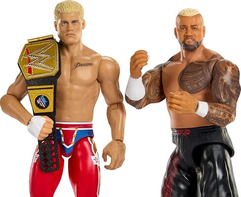 Mattel WWE Main Event Showdown Action Figures 2-pack مع الملحقات، السلسلة #24 Cody Rhodes vs Solo Sikoa مجموعة قابلة للتجميع، 6 بوصة in Kuwait