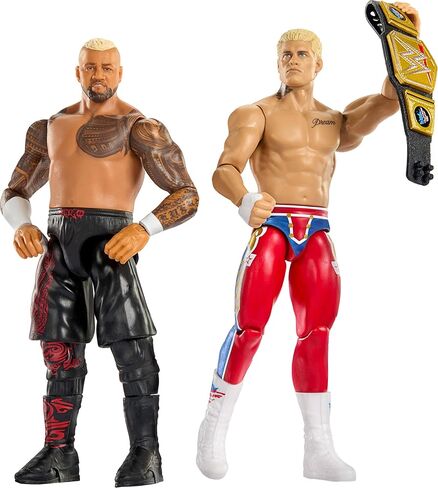 Mattel WWE Main Event Showdown Action Figures 2-pack مع الملحقات، السلسلة #24 Cody Rhodes vs Solo Sikoa مجموعة قابلة للتجميع، 6 بوصة in Kuwait