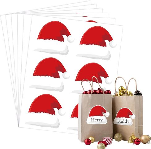 120Pcs Christmas Paper Gift Tag Sticker Santa Hat Present Decal Red White Label Sticker for Xmas Winter Envelope DIY Supplies, 4 in in Saudi Arabia