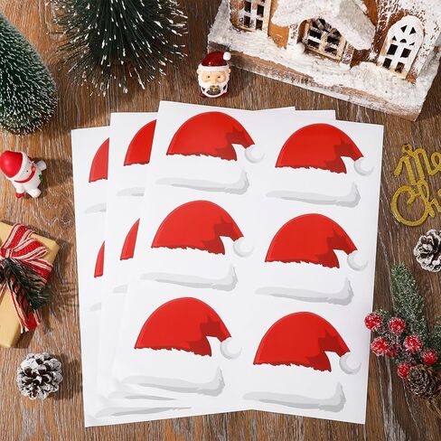 120Pcs Christmas Paper Gift Tag Sticker Santa Hat Present Decal Red White Label Sticker for Xmas Winter Envelope DIY Supplies, 4 in in Saudi Arabia