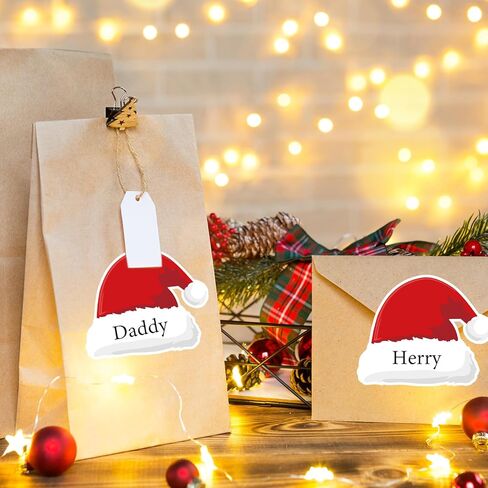 120Pcs Christmas Paper Gift Tag Sticker Santa Hat Present Decal Red White Label Sticker for Xmas Winter Envelope DIY Supplies, 4 in in Saudi Arabia