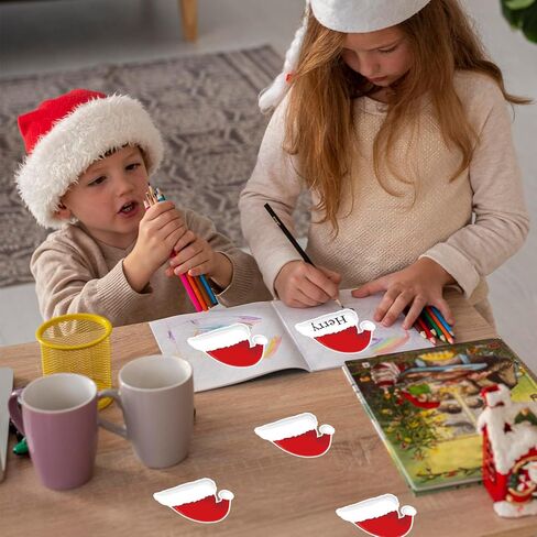 120Pcs Christmas Paper Gift Tag Sticker Santa Hat Present Decal Red White Label Sticker for Xmas Winter Envelope DIY Supplies, 4 in in Saudi Arabia