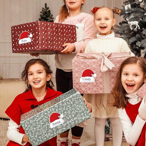120Pcs Christmas Paper Gift Tag Sticker Santa Hat Present Decal Red White Label Sticker for Xmas Winter Envelope DIY Supplies, 4 in in Saudi Arabia