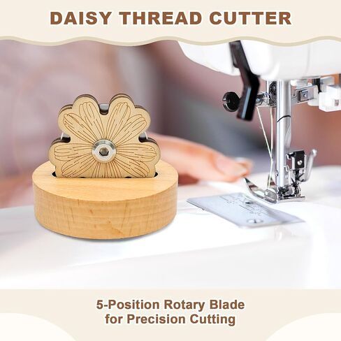 Daisy Thread Cutter with Wooden Base - 5-Position Rotary Blade Tool for Sewing, Quilting & Chain Piecing - Stable Anti-Slip Yarn Cutter for Craft Gifts in Saudi Arabia