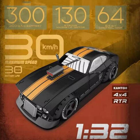 سيارة RC Drift Car بمقياس 1/32 عالية السرعة 4WD سيارة كهربائية صغيرة تعمل بالتحكم عن بعد، 30 كم/ساعة مع تثبيت جيروسكوبي وأضواء LED، مناسبة للبالغين (KM3299-Red) in Kuwait
