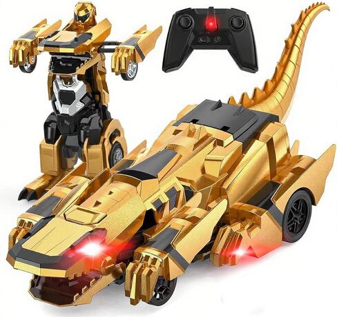 Dinosaur Transform Rc Car 2.4Ghz Remote Control Car Transforming Robot with Light, 360° Rotation One Button Deformation Car Toy Gifts for Boy Girl Age 4-7 8-12 in Saudi Arabia