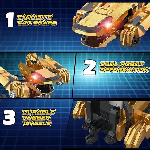 Dinosaur Transform Rc Car 2.4Ghz Remote Control Car Transforming Robot with Light, 360° Rotation One Button Deformation Car Toy Gifts for Boy Girl Age 4-7 8-12 in Saudi Arabia
