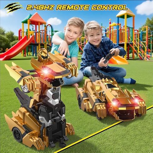 Dinosaur Transform Rc Car 2.4Ghz Remote Control Car Transforming Robot with Light, 360° Rotation One Button Deformation Car Toy Gifts for Boy Girl Age 4-7 8-12 in Saudi Arabia