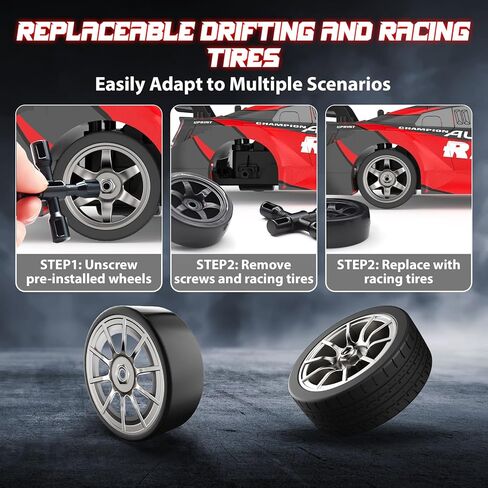 سيارة RC Drift Car 1:16، 2.4 جيجا هرتز 4WD 30+KM/H سيارة تحكم عن بعد عالية السرعة مع أضواء LED بطاريتان وإطارات انجراف، سيارات RC الانجراف للبالغين والأولاد والأطفال، أحمر in Kuwait
