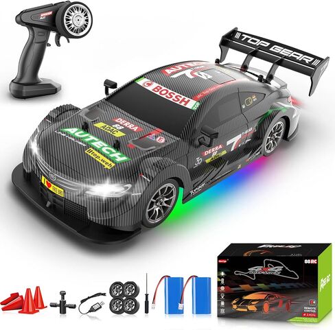 سيارة RC Drift Car 1:16، 2.4 جيجا هرتز 4WD 30+KM/H سيارة تحكم عن بعد عالية السرعة مع أضواء LED بطاريتان وإطارات انجراف، سيارات RC الانجراف للبالغين والأولاد والأطفال، أحمر in Kuwait