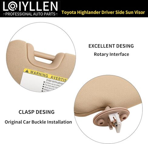 Left Driver Side Sun Visor Replacement for Toyota Highlander 2014 2015 2016 2017 2018 2019 - Sunvisor with Mirror and Light, Replaces# 74320-0E074-A0, Beige in Saudi Arabia