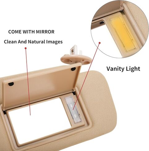 Left Driver Side Sun Visor Replacement for Toyota Highlander 2014 2015 2016 2017 2018 2019 - Sunvisor with Mirror and Light, Replaces# 74320-0E074-A0, Beige in Saudi Arabia