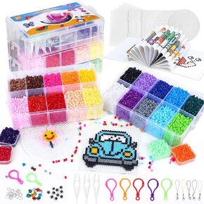 QUEFE Fuse Beads Kit of 72 Assorted Colors, 15000 5mm Beads Craft Kit Including Pegboard, Melting Beads, Ironing Paper, Tweezers & Colorful Hooks, Great Creative Arts and Crafts Set for Girls in Kuwait