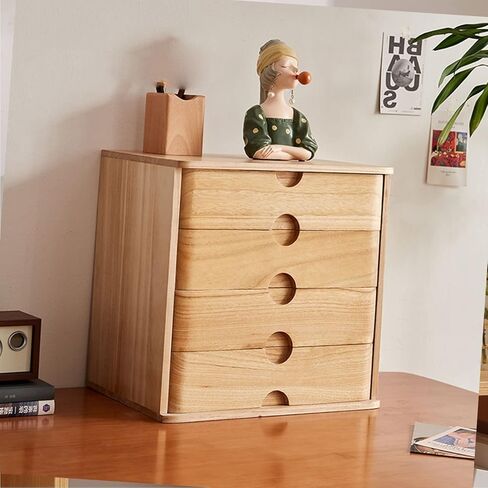 Desktop Organizer Storage Box - Solid Wood Storage Box, Flat File Cabinet, Wooden Desktop Drawer Cabinet, Desktop Storage Box with Lockable Drawers, 1/2/3/4 Floors Flat File Cabinet (A) in Kuwait