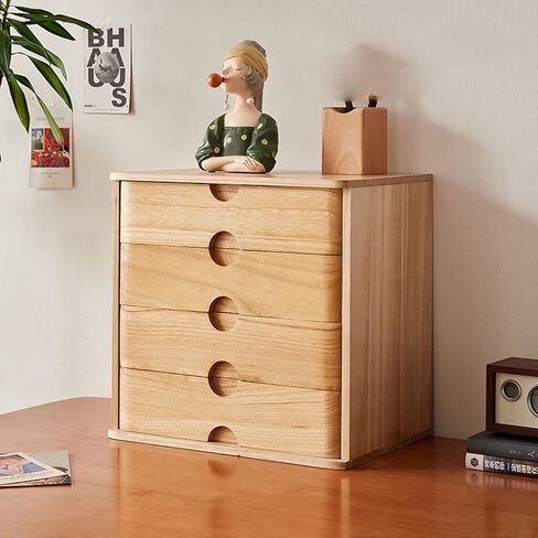 Desktop Organizer Storage Box - Solid Wood Storage Box, Flat File Cabinet, Wooden Desktop Drawer Cabinet, Desktop Storage Box with Lockable Drawers, 1/2/3/4 Floors Flat File Cabinet (A) in Kuwait
