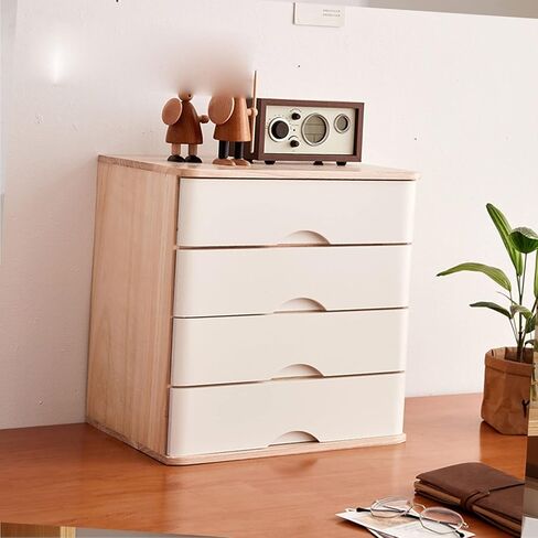 Desktop Organizer Storage Box - Solid Wood Storage Box, Flat File Cabinet, Wooden Desktop Drawer Cabinet, Desktop Storage Box with Lockable Drawers, 1/2/3/4 Floors Flat File Cabinet (A) in Kuwait