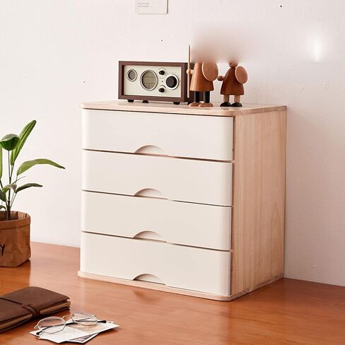Desktop Organizer Storage Box - Solid Wood Storage Box, Flat File Cabinet, Wooden Desktop Drawer Cabinet, Desktop Storage Box with Lockable Drawers, 1/2/3/4 Floors Flat File Cabinet (A) in Kuwait