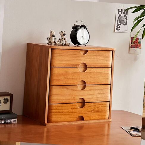 Desktop Organizer Storage Box - Solid Wood Storage Box, Flat File Cabinet, Wooden Desktop Drawer Cabinet, Desktop Storage Box with Lockable Drawers, 1/2/3/4 Floors Flat File Cabinet (A) in Kuwait