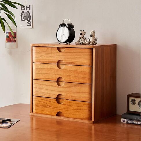 Desktop Organizer Storage Box - Solid Wood Storage Box, Flat File Cabinet, Wooden Desktop Drawer Cabinet, Desktop Storage Box with Lockable Drawers, 1/2/3/4 Floors Flat File Cabinet (A) in Kuwait