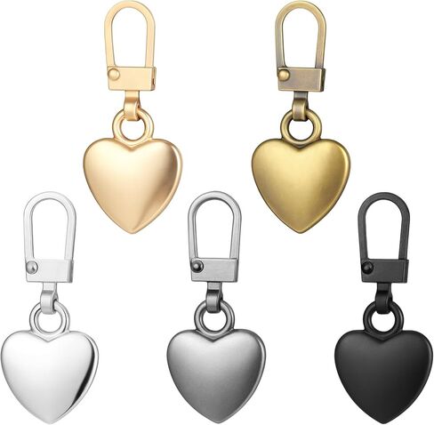 5 Pcs Heart Shaped Zipper Pull, Multicolor Decorative Zipper Pulls Replacement Zippers Pull Charm Practical Sewing Accessories for Coats Jackets Pants Clothing Luggage Sewing DIY in Saudi Arabia
