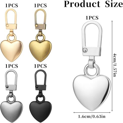 5 Pcs Heart Shaped Zipper Pull, Multicolor Decorative Zipper Pulls Replacement Zippers Pull Charm Practical Sewing Accessories for Coats Jackets Pants Clothing Luggage Sewing DIY in Saudi Arabia