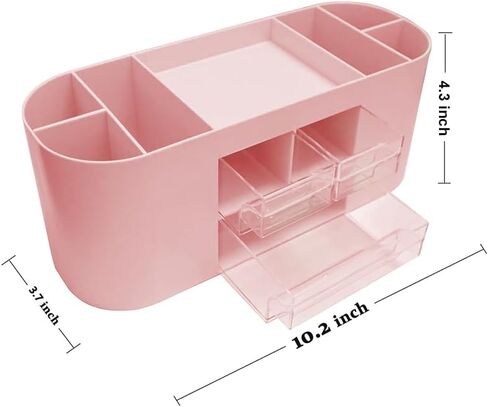 Desk Organizer with 7 Compartments and 3 Drawers, Plastic Makeup Organizer, Multi-Functional Stationery Holder, Desk Storage for Office Supplies, Home, Workspace, Pink in Saudi Arabia