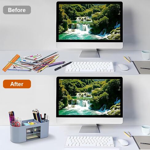 Desk Organizer with 7 Compartments and 3 Drawers, Plastic Makeup Organizer, Multi-Functional Stationery Holder, Desk Storage for Office Supplies, Home, Workspace, Pink in Saudi Arabia