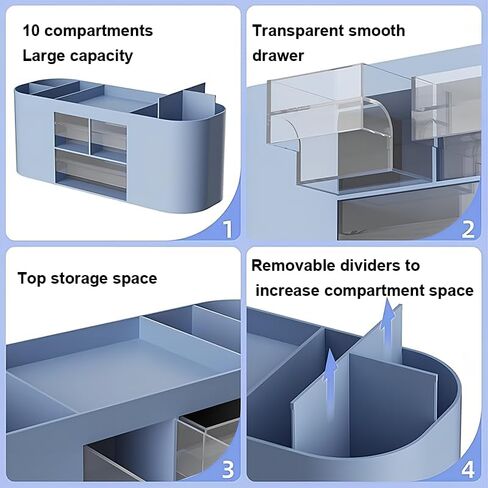 Desk Organizer with 7 Compartments and 3 Drawers, Plastic Makeup Organizer, Multi-Functional Stationery Holder, Desk Storage for Office Supplies, Home, Workspace, Pink in Saudi Arabia