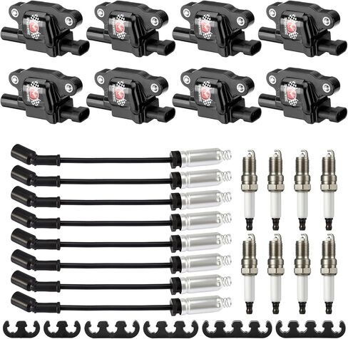 Round UF414 Ignition Coil Packs and Spark Plugs and Wires Set, Replacement for C1512 UF414 D514A, Compatible with Chevrolet GMC Pontiac Impala Corvette Tahoe Express Escalade Silverado 1500 2500 3500 in Saudi Arabia