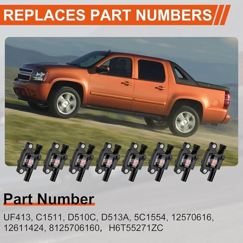 Round UF414 Ignition Coil Packs and Spark Plugs and Wires Set, Replacement for C1512 UF414 D514A, Compatible with Chevrolet GMC Pontiac Impala Corvette Tahoe Express Escalade Silverado 1500 2500 3500 in Saudi Arabia