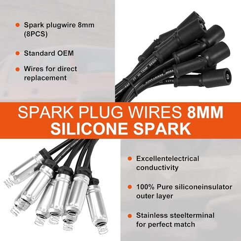 Round UF414 Ignition Coil Packs and Spark Plugs and Wires Set, Replacement for C1512 UF414 D514A, Compatible with Chevrolet GMC Pontiac Impala Corvette Tahoe Express Escalade Silverado 1500 2500 3500 in Saudi Arabia
