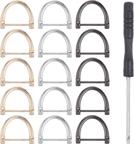 D Rings for Purse 15Pcs D Rings Screw in Shackle 3/4 inch Horseshoe Shape D Ring with Screwdriver U Shape D Ring Cats Leash Ring DIY Leather Craft Purse Keychain Accessories (Gold,Sliver,Black) in Saudi Arabia