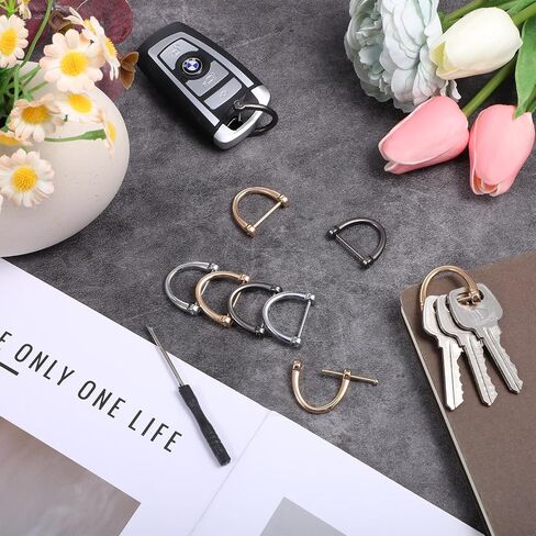 D Rings for Purse 15Pcs D Rings Screw in Shackle 3/4 inch Horseshoe Shape D Ring with Screwdriver U Shape D Ring Cats Leash Ring DIY Leather Craft Purse Keychain Accessories (Gold,Sliver,Black) in Saudi Arabia