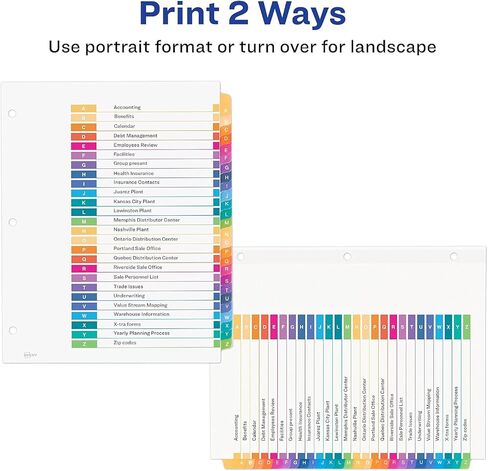 Avery 11085 Ready Index Customizable Table of Contents Multicolor Dividers, 26-Tab, Letter in Saudi Arabia