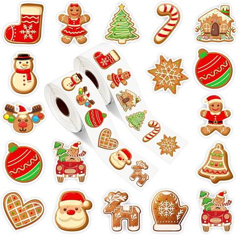 1000 Pcs Christmas Gingerbread Man Sticker Santa Xmas Tree Paper Decal Roll 1.5 Inch Snowman Self Adhesive Seal Stickers for Xmas Winter Holiday Envelopes Scrapbook Gifts, 2 Rolls in Saudi Arabia