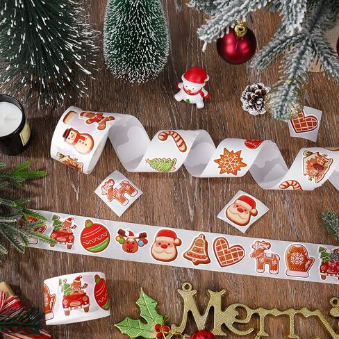 1000 Pcs Christmas Gingerbread Man Sticker Santa Xmas Tree Paper Decal Roll 1.5 Inch Snowman Self Adhesive Seal Stickers for Xmas Winter Holiday Envelopes Scrapbook Gifts, 2 Rolls in Saudi Arabia