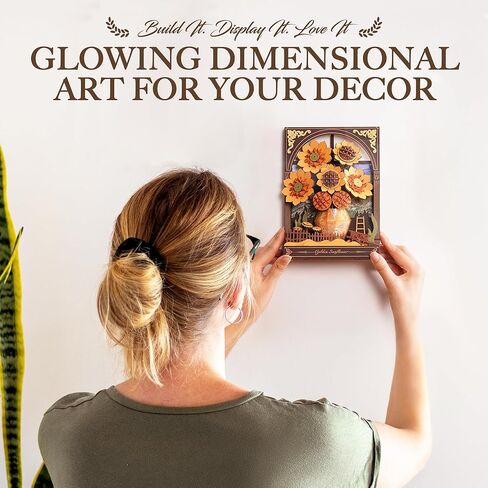 ROBOTIME Wooden Flower Golden Sunflower Building Sets for Adult with Lights TH002, Van Gogh Wall Art Crafts, Painting Frame Room Decor, Valentine's Day/Anniversary/Birthday Gifts for Women, 266PCS in Saudi Arabia