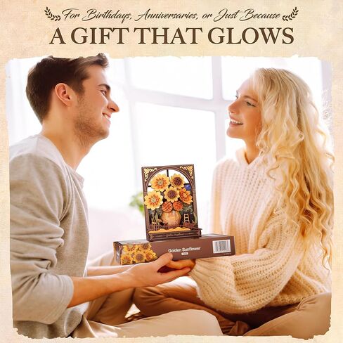 ROBOTIME Wooden Flower Golden Sunflower Building Sets for Adult with Lights TH002, Van Gogh Wall Art Crafts, Painting Frame Room Decor, Valentine's Day/Anniversary/Birthday Gifts for Women, 266PCS in Saudi Arabia