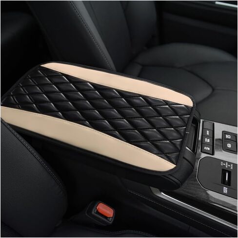 Car Center Console Cushion Pad, 12.6 × 7.48 Inches Waterproof Car Armrest Seat Box Cover, PU Leather Armrest Cover Protector for Most Vehicle, Universal Car Interior Accessories (Black+Yellow) in Saudi Arabia