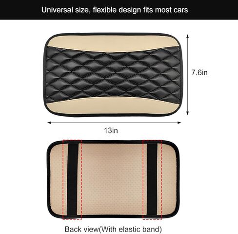 Car Center Console Cushion Pad, 12.6 × 7.48 Inches Waterproof Car Armrest Seat Box Cover, PU Leather Armrest Cover Protector for Most Vehicle, Universal Car Interior Accessories (Black+Yellow) in Saudi Arabia