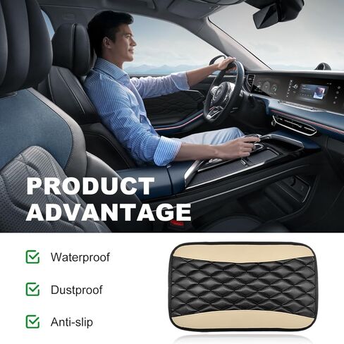 Car Center Console Cushion Pad, 12.6 × 7.48 Inches Waterproof Car Armrest Seat Box Cover, PU Leather Armrest Cover Protector for Most Vehicle, Universal Car Interior Accessories (Black+Yellow) in Saudi Arabia