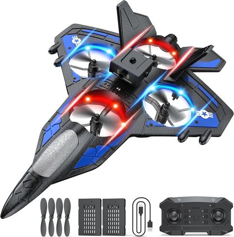 طائرة RC - طائرة تعمل بالتحكم عن بعد بتردد 2.4 جيجا هرتز مع مصابيح LED وحركات مثيرة بزاوية 360 درجة وجيروسكوب بستة محاور | تصميم إسفنجي مقاوم للصدمات | رحلة مدتها 40 دقيقة | أفضل هدية للأطفال (صديقة للمبتدئين) in Kuwait
