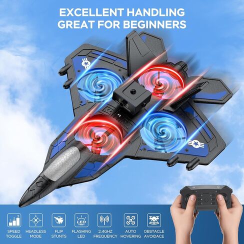 طائرة RC - طائرة تعمل بالتحكم عن بعد بتردد 2.4 جيجا هرتز مع مصابيح LED وحركات مثيرة بزاوية 360 درجة وجيروسكوب بستة محاور | تصميم إسفنجي مقاوم للصدمات | رحلة مدتها 40 دقيقة | أفضل هدية للأطفال (صديقة للمبتدئين) in Kuwait
