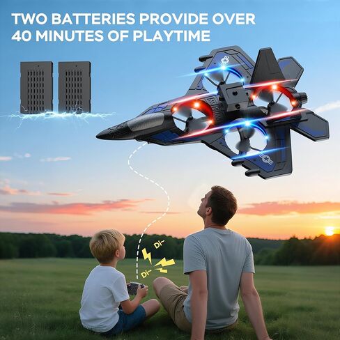 طائرة RC - طائرة تعمل بالتحكم عن بعد بتردد 2.4 جيجا هرتز مع مصابيح LED وحركات مثيرة بزاوية 360 درجة وجيروسكوب بستة محاور | تصميم إسفنجي مقاوم للصدمات | رحلة مدتها 40 دقيقة | أفضل هدية للأطفال (صديقة للمبتدئين) in Kuwait