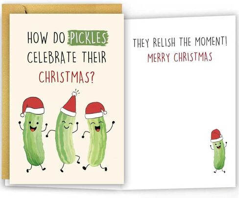Funny Pickle Pun Christmas Card, Humorous Merry Christmas Card for Brother Sister Bestie Friends Family Friend, Joke Pickle Relish the Moment Xmas Holiday Cards in Saudi Arabia