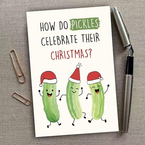 Funny Pickle Pun Christmas Card, Humorous Merry Christmas Card for Brother Sister Bestie Friends Family Friend, Joke Pickle Relish the Moment Xmas Holiday Cards in Saudi Arabia