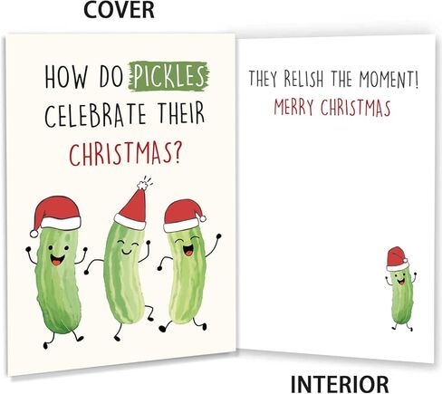 Funny Pickle Pun Christmas Card, Humorous Merry Christmas Card for Brother Sister Bestie Friends Family Friend, Joke Pickle Relish the Moment Xmas Holiday Cards in Saudi Arabia