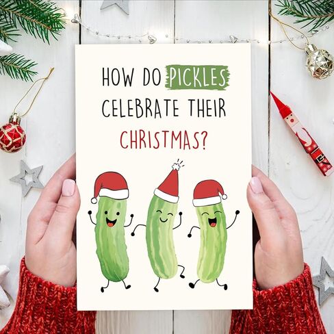 Funny Pickle Pun Christmas Card, Humorous Merry Christmas Card for Brother Sister Bestie Friends Family Friend, Joke Pickle Relish the Moment Xmas Holiday Cards in Saudi Arabia