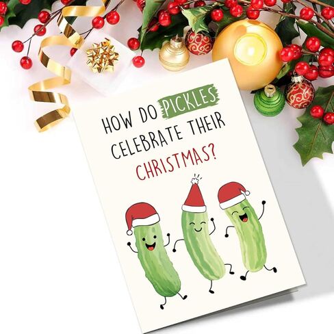 Funny Pickle Pun Christmas Card, Humorous Merry Christmas Card for Brother Sister Bestie Friends Family Friend, Joke Pickle Relish the Moment Xmas Holiday Cards in Saudi Arabia